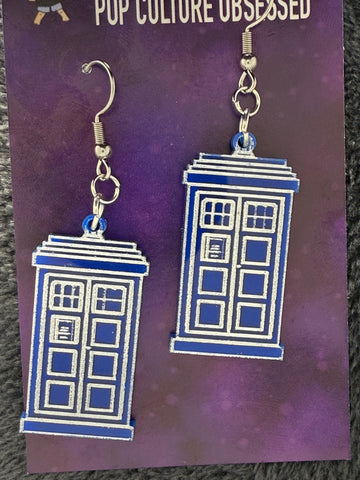 Cosmic police box acrylic earrings