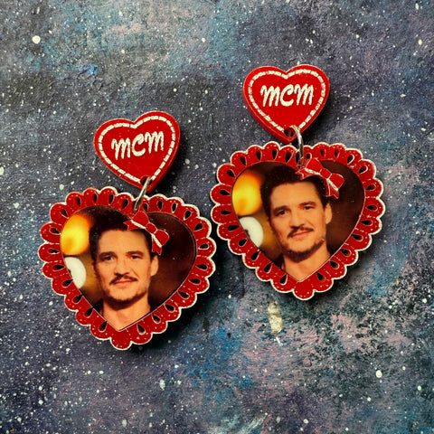 Pedro Pascal My Crush Monthly Frilly Heart Acrylic Earrings