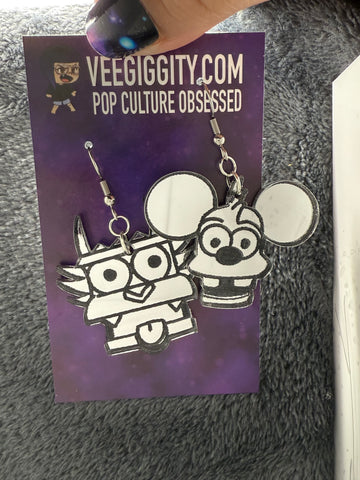 Robot Cat and Mouse acrylic earrings