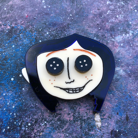 PREORDER Button eyes acrylic brooch BooGiggity Day 31